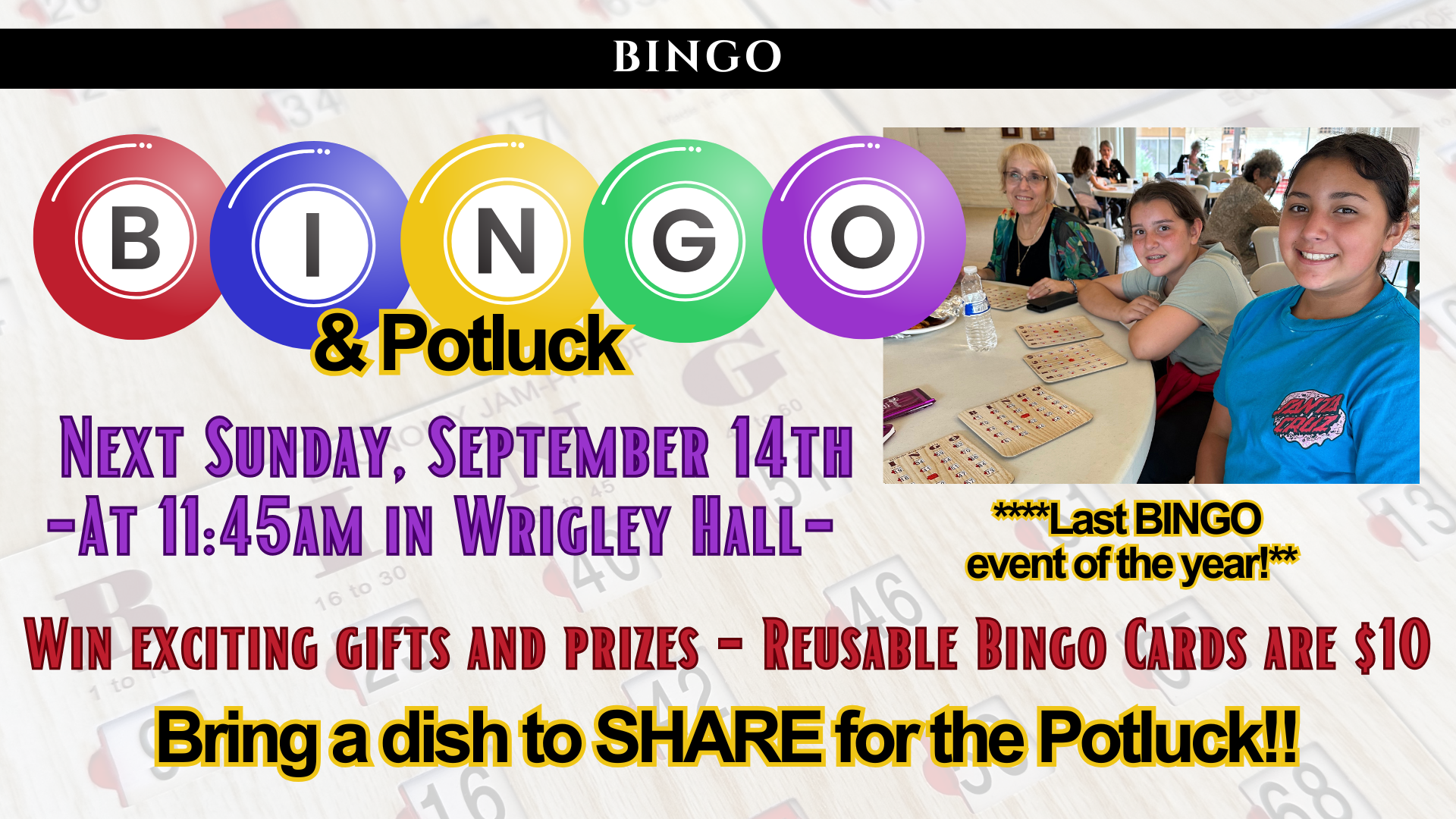 September 14 Bingo