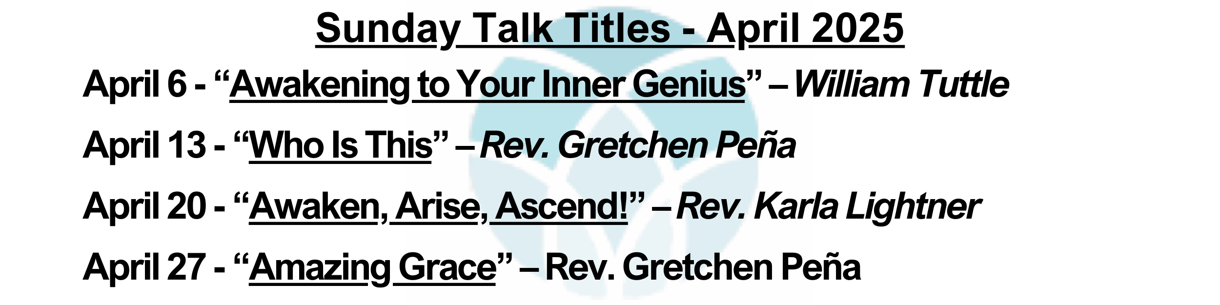April 2025 Talk Titles